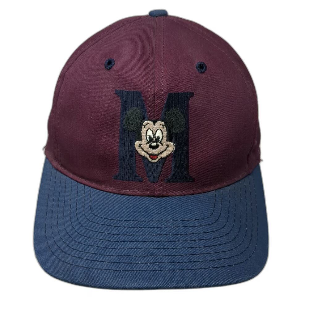 Disney Snapback Red Blue Mickey Mouse Hat Made in USA Green Underbrim Vintage